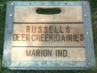Russells Deer Creek Dairies Milk Bottle Crate Of Marion Indiana
