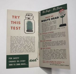 Vintage Wolfs Head Oil Brochure Oil Change Information SHIPS IN USA 3