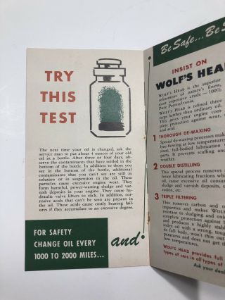 Vintage Wolfs Head Oil Brochure Oil Change Information SHIPS IN USA 4