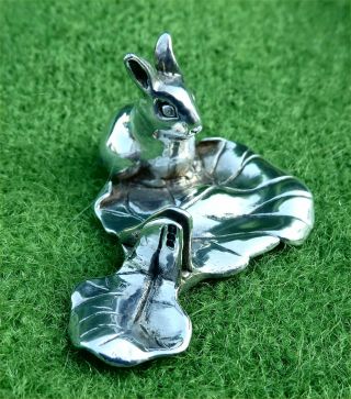 Rabbit On A Leaf - Silver Menu / Place Card Holder - Clive & Clarissa Cooke 1988