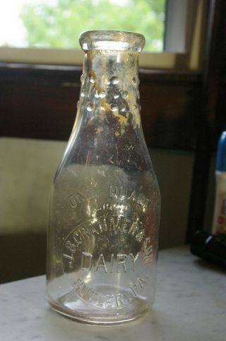 J.  B.  Cranmer & Son Dairy Butler Pa.  One Quart Milk Bottle Vintage