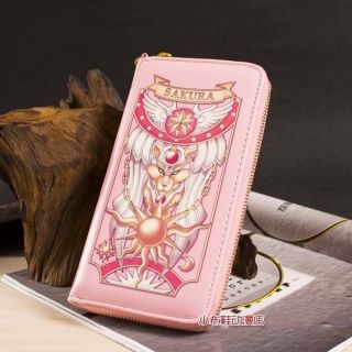 Anime Card Captor Sakura Cosplay The Clow Long Zip Wallet Purse Coin Bag Pink