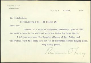 1914 Boston,  Signed Ls,  Richard Olney,  Us Attorney General & Secretary Of State
