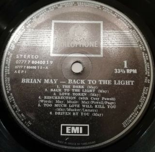 BRIAN MAY BACK TO THE LIGHT RARE GREEK VINYL LP,  INSERT 1992 EX QUEEN 5