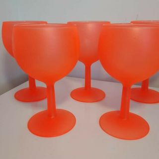 Retro France Fluorescent Orange Wine Glasses X 5 Goblets Vintage French 3