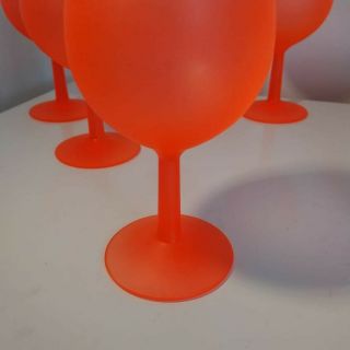 Retro France Fluorescent Orange Wine Glasses X 5 Goblets Vintage French 5