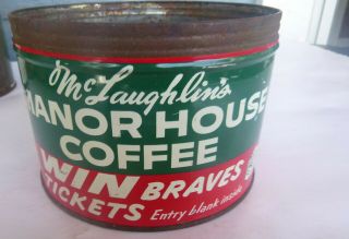 Vintage Manor House Coffee 1 Lb Keywind Tin Can No Lid Milwaukee Braves Baseball