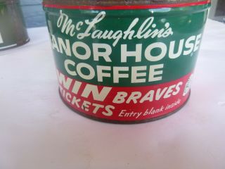 vintage Manor House Coffee 1 lb keywind tin can no lid Milwaukee Braves baseball 3