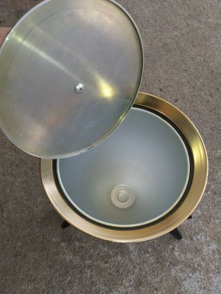 ATOMIC Vintage Mid Century Modern RETRO Aluminum Gold Ice Bucket Bakelite Stand 4