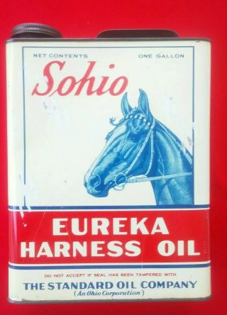 Sohio Tin Can 1 Gallon Eureka Harness Oil Standard Horse Old Vintage Advertising