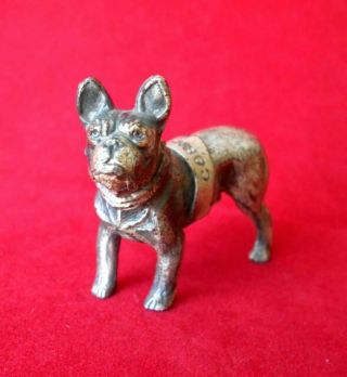 Old Pewter Boston Terrier Dog Figurine Advertise Cornell University 2 " L C1958