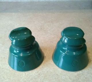 (2) Vintage Rare Teal Green Ohio Brass Co.  Porcelain Insulators (rare Color)