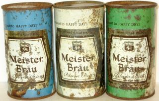 3 Meister Brau Happy Days Flat Top Beer Cans