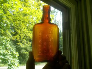 Paducah,  Ky Dreyfuss Weil & Co Distillers Rare Amber Ribbed Whiskey Flask 1906
