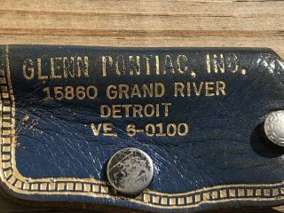 Vtg 1950’s Glenn Pontiac Indian Chief Keychain Blue Leather Detroit MI 6