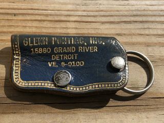 Vtg 1950’s Glenn Pontiac Indian Chief Keychain Blue Leather Detroit MI 7