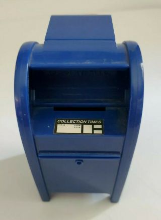 Blue Plastic Us Mail Box Stamp Holder W/bank And Us Mail Bank Two Banks Total