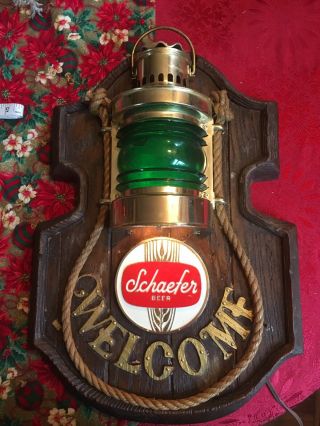 Vintage Welcome Nautical Lantern Schaefer Beer Light Bar Sign