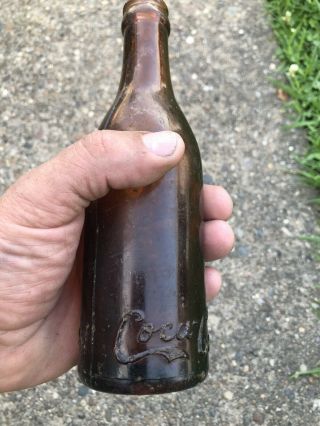 Rare 1910s Roanoke VA Amber Coca Cola Straihht Side Bottle 3