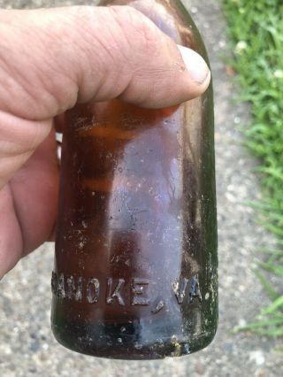 Rare 1910s Roanoke VA Amber Coca Cola Straihht Side Bottle 6