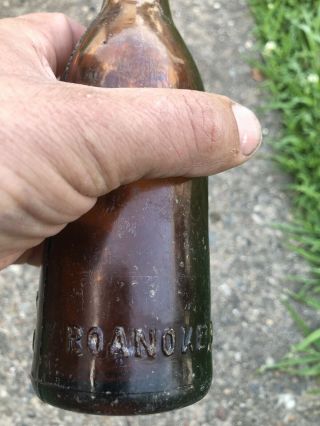 Rare 1910s Roanoke VA Amber Coca Cola Straihht Side Bottle 7