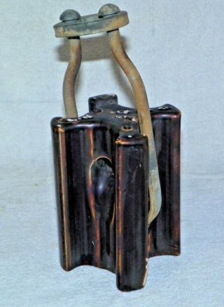 Vintage Ceramic Guy Wire Strain Insulator Brown Drip Glaze 5 - 1/2 " With Hardware