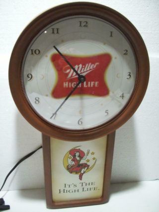 NOS Vtg 1999 MILLER HIGH LIFE BEER Lighted CLOCK/LIGHT/SIGN Lady on the MOON 2