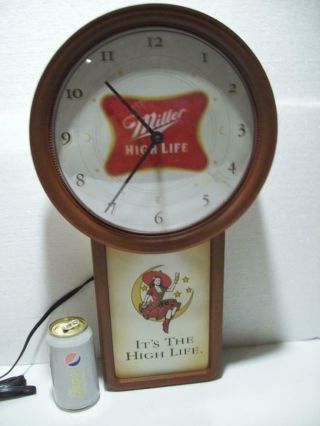 NOS Vtg 1999 MILLER HIGH LIFE BEER Lighted CLOCK/LIGHT/SIGN Lady on the MOON 4