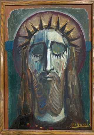 Lithuanian Artist L.  Gutauskas Oil On Canvas 1989 Jesus
