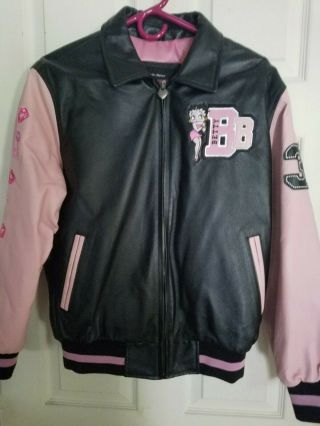Betty Boop Pink And Black Leather Jacket