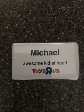 Customizable Toys " R " Us Employee Name Tag Name Badge Magnetic Clasp.