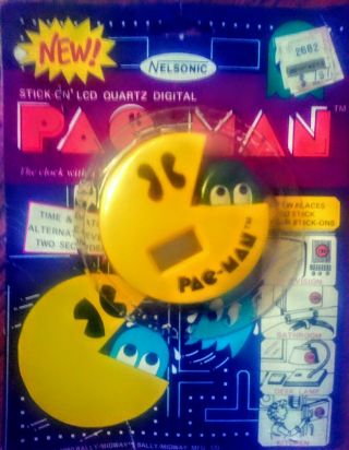 Vintage 1980 Pac - Man L.  E.  D.  Quartz Self Adhesive Clock (in Package)