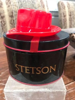 Antique Stetson Hat Plastic Hat In Tin Box Gift Certificate 3x5.  75x5”