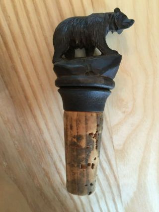 Vintage Hand Carved Wooden Brown Bear Wine Cork Bottle Stopper