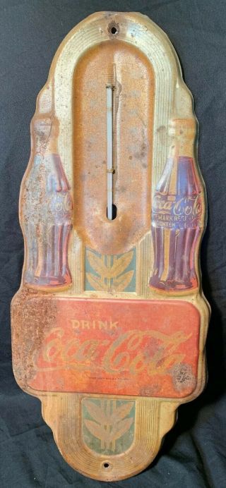 Rare Vintage 1942 Coca Cola Thermometer Double Soda Bottle Advertising Sign