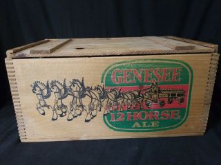 Vintage Genesee 12 Horse Ale Wood Beer Crate W/ Lid Box Graphics