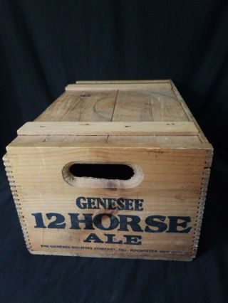 Vintage Genesee 12 Horse Ale Wood Beer Crate w/ Lid Box Graphics 7