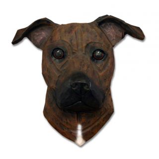 Am.  Staffordshire Terrier Head Plaque Figurine Brindle Uncropped