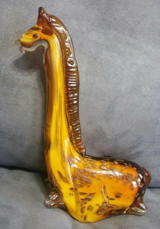Amber Glass Blown Giraffe 10 1/2 " Figurine Artist 