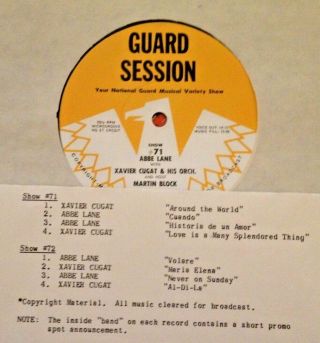 Radio Show: Guard Session 5/9/63 Xavier Cugat & Abbe Lane W/host Martin Block