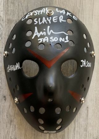 Ari Lehman Signed Friday The 13th Black Jason Voorhees Mask W/ Hologram Auto