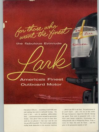 1956 Paper Ad 2 Pg Evinrude Outboard Motor Lark 30 Hp Color