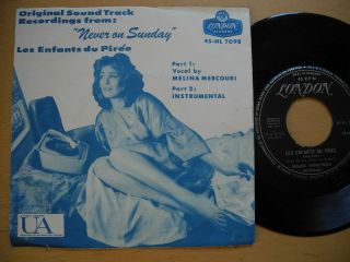 Melina Mercouri Les Enfants Du Pirée 45 7 " Single 1960 Denmark Never On Sunday