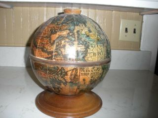 Vintage Ice Bucket Old World Globe Italy On Wood Base