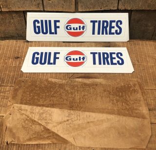 Vintage Gulf Tires Advertising Tire Rack Stand Display 2 Signs Nos