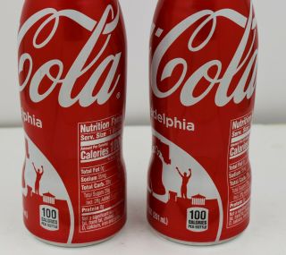 Full 2 X Philadelphia Liberty Bell/ Rocky Statue Aluminum Coca Cola Bottle Coke 5
