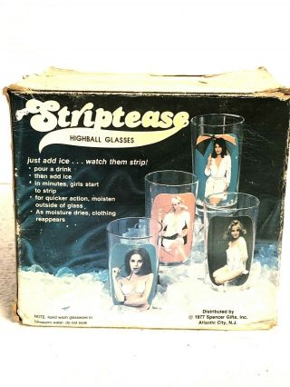 4 Vintage 1977 Striptease Highball Glasses Tumblers Spencer Gifts