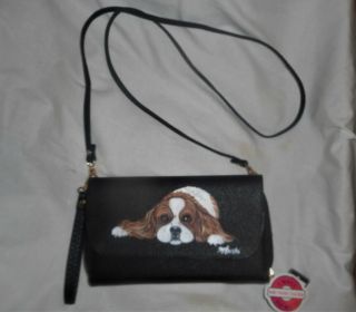 Blenheim Cavalier King Charles Spaniel Dog Painted Handbag Wristlet Wallet
