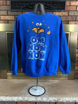 Vintage Cookie Monster Sesame Street Crewneck Sweatshirt Adult Size Large Blue