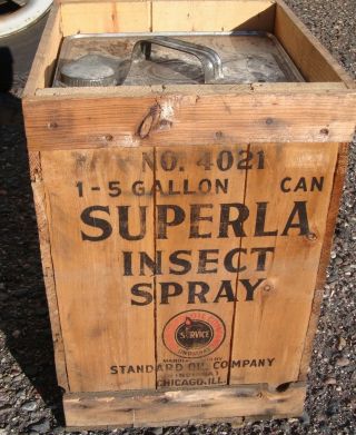 Antique Standard Oil Company - Superla Insect Spray 5 Gallon Can In Crate -